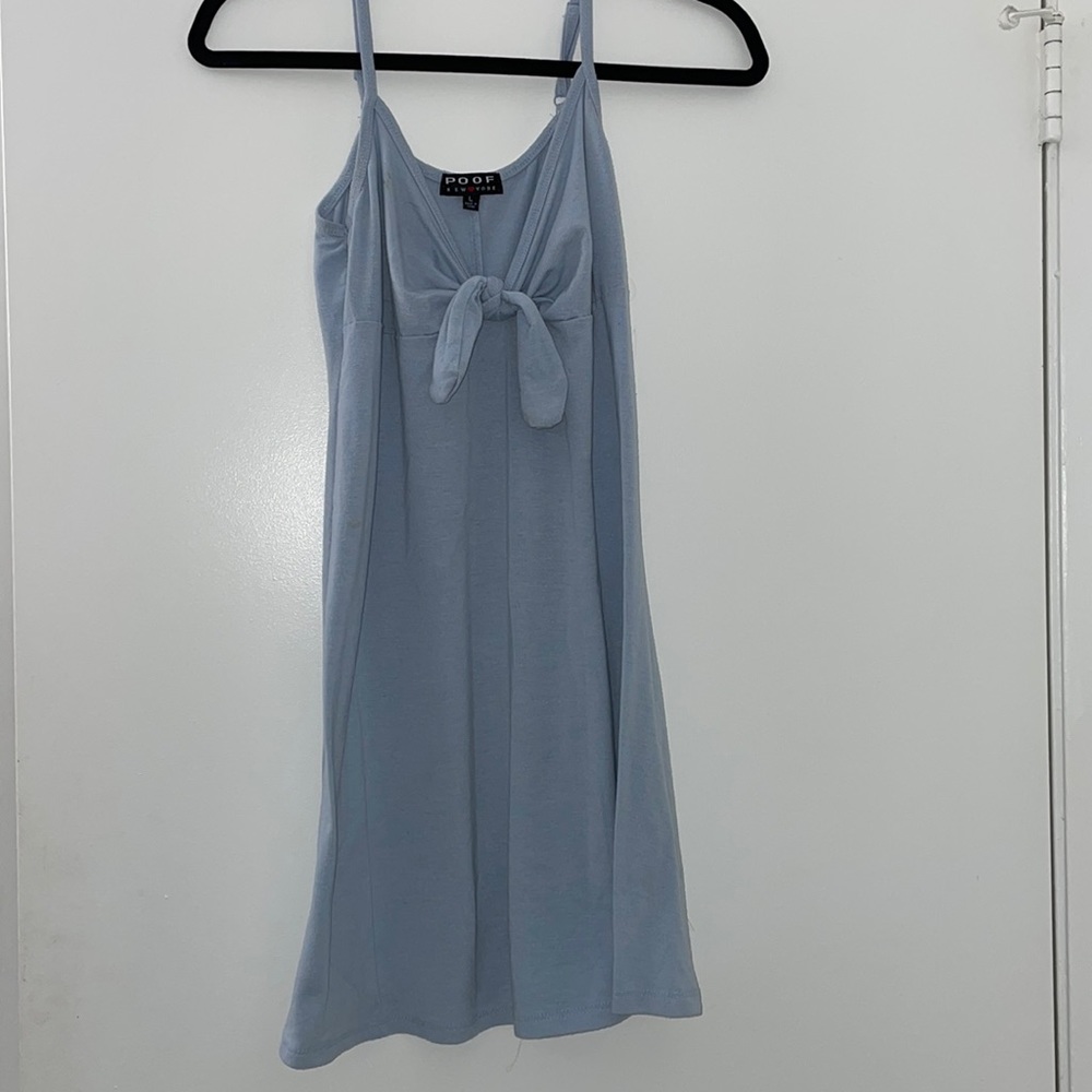 Blue dress with tie front, size L (runs small, will fit sizes S-M)